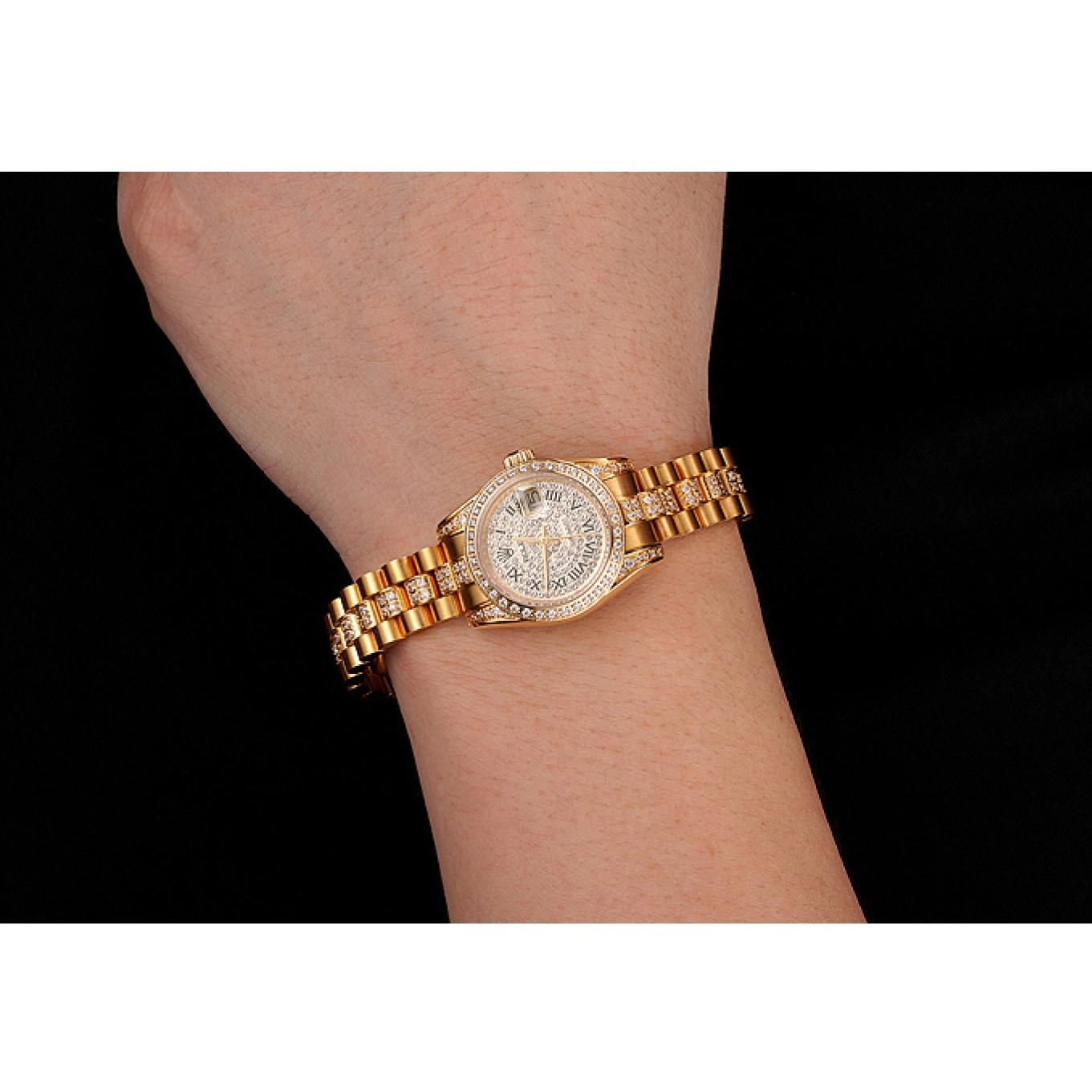 Good copy rolex watches 1453955 Bracelet Pave Swiss Diamond Diamond Dial Rolex DayJust Gold 0623
